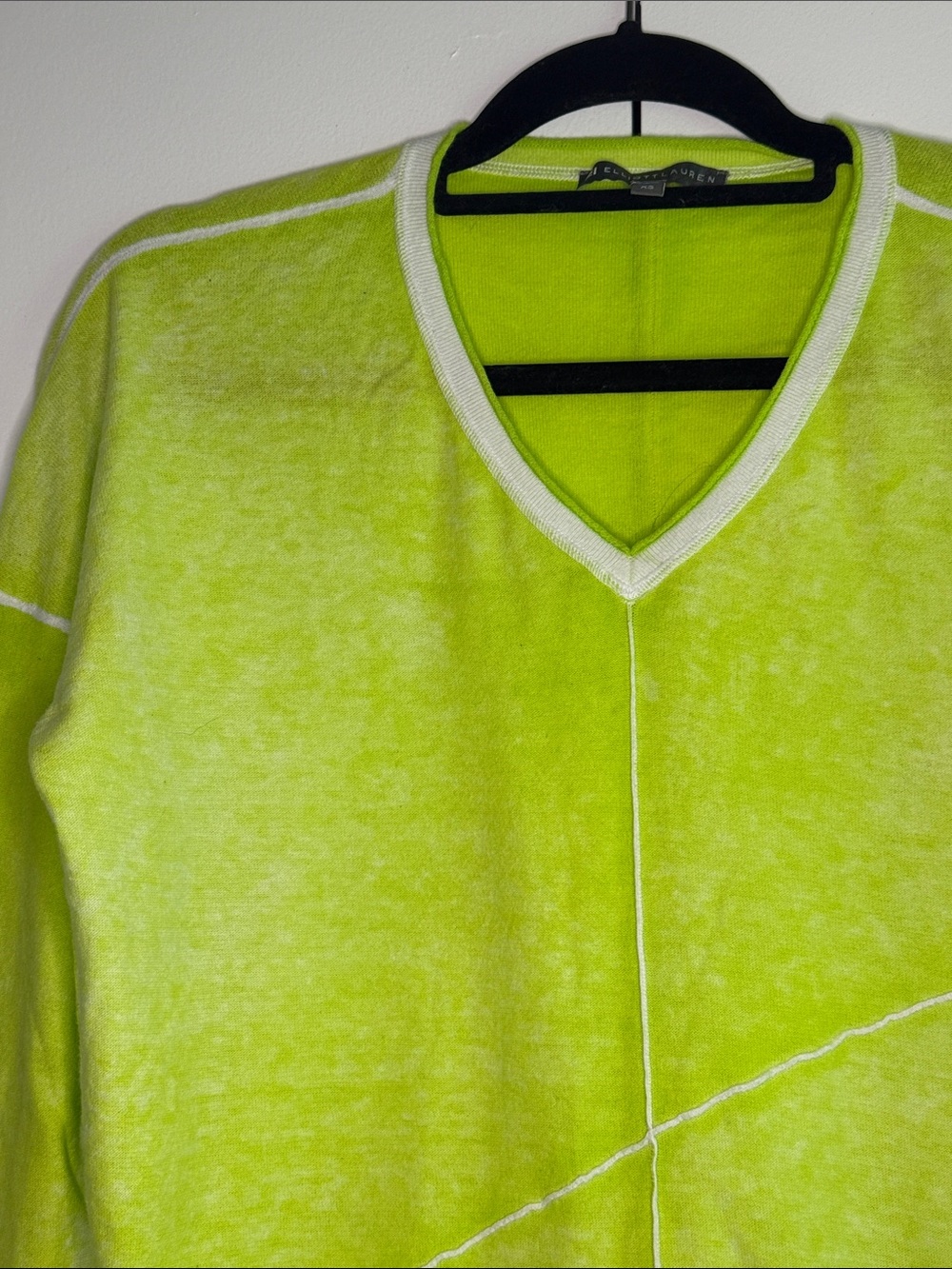 Elliott Lauren Neon Lime V-Neck Sweater with White Trim - Picture 5 of 6